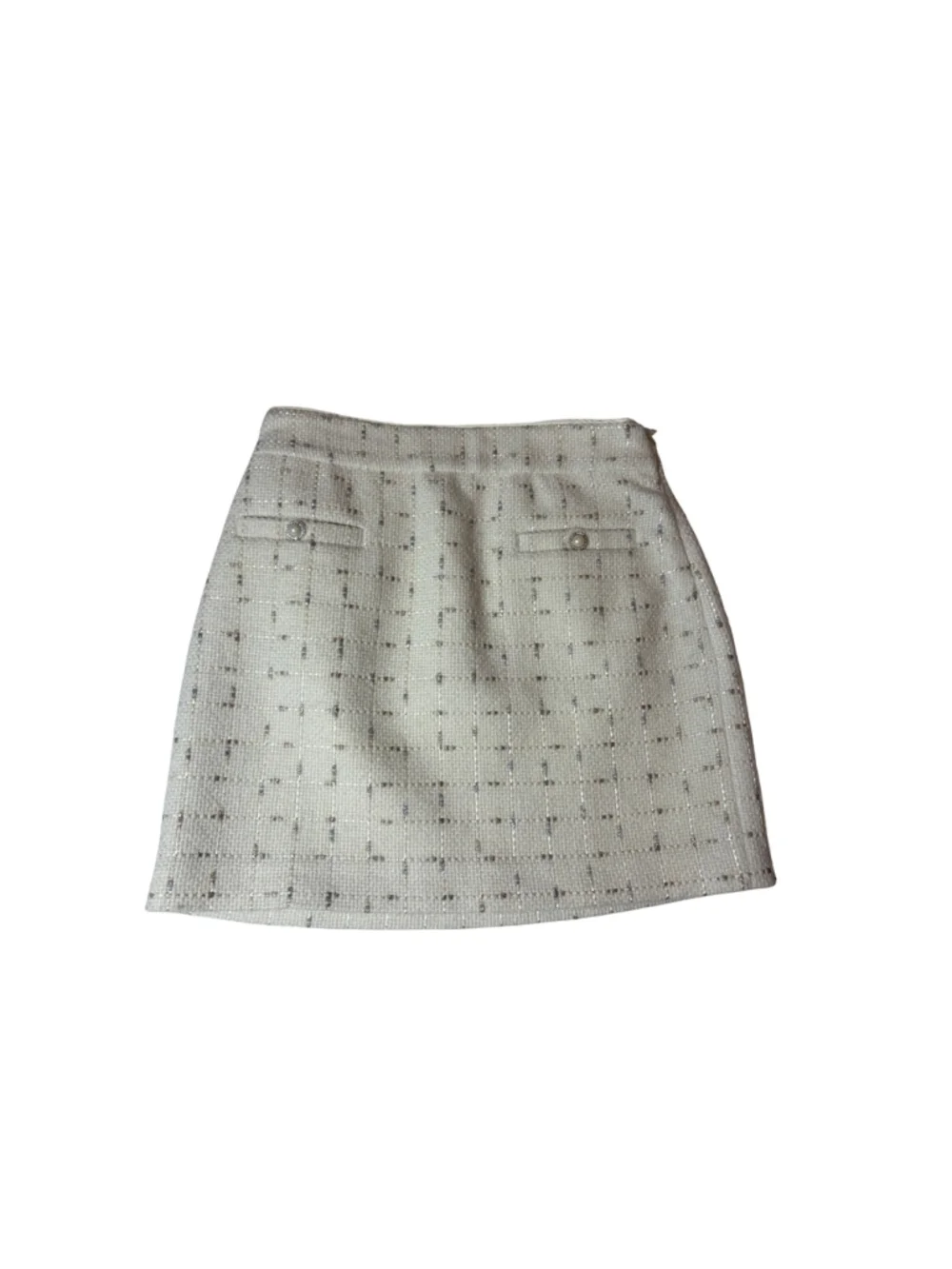 Assignment Womens M Ivory Metallic Tweed Mini Skirt Wool Blend Lined